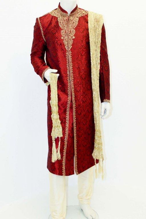 Dulha Wear Silk Fabric Sherwani For Wedding... | Sherwani for men wedding,  Indian groom dress, Groom wear